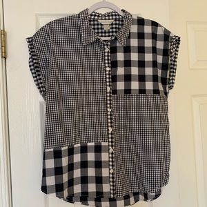 Color Block button up blouse.